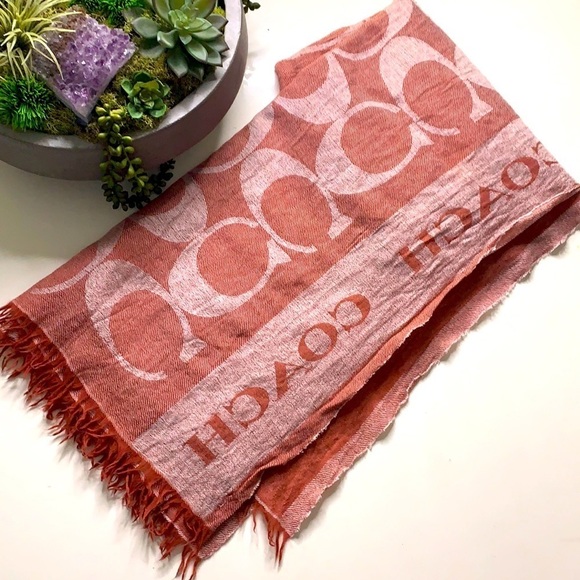 Coach pink reversible signature stole fray hem oversized scarf monogram - Picture 2 of 7